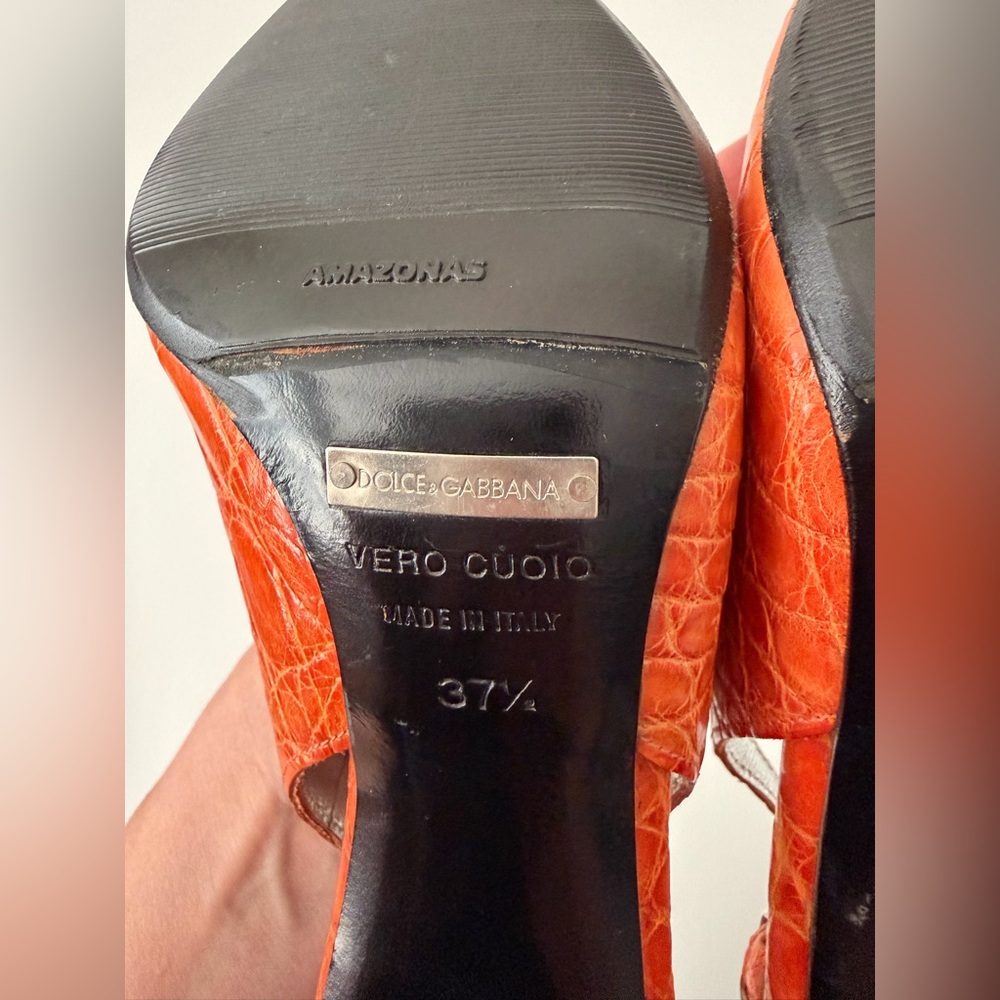 DOLCE & GABBANA | Orange Croc Embossed Slingback Kitten Heels EU 37.5 - Picture 12 of 13